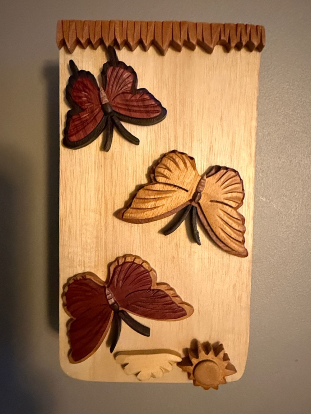 Handcrafted Wooden Butterfly Wall Storage Box - Natural & Brown - Picture 2 of 10